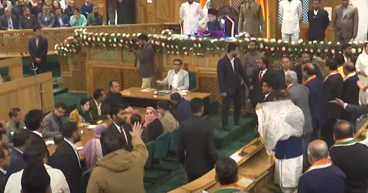 article 370 j&k assembly,BJP MLA J&K assembly ,article 370 restoration ,restoration of special status,jammu and kashmir assembly ,News about J&K, Article 370,BJP protest